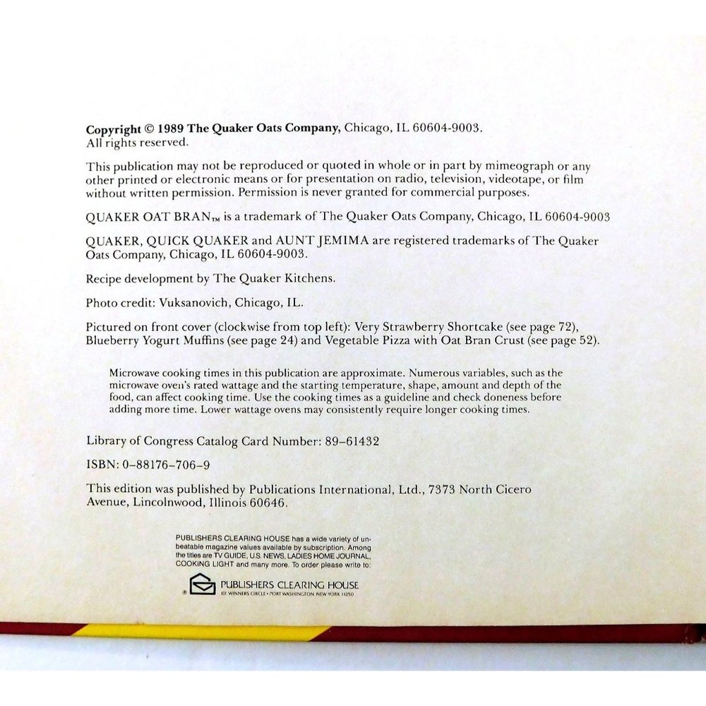 Quaker Oat Bran Cookbook 1989 Hardcover Spiral Recipes - Picture 4 of 4